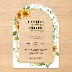 Invitations En Acrylique Tournesol Acrylique clair moderne Rustique Boho