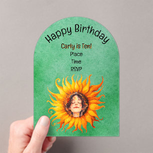 Invitations En Acrylique Tournesol brillant jeune fille visage dans le cent