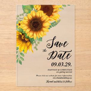 Invitations En Acrylique Tournesol d'automne Enregistrez la date