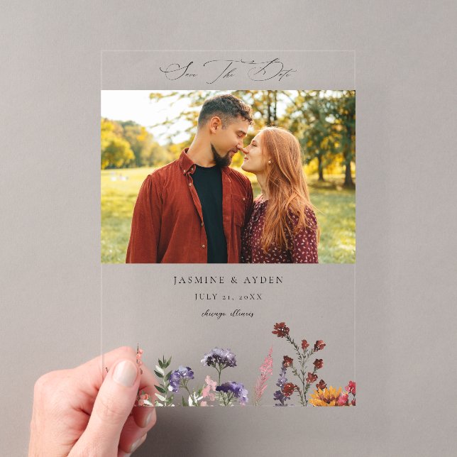 Invitations En Acrylique Tournesol & Fleur sauvage photo florale (In situ (ordinateur de poche))