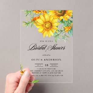 Invitations En Acrylique Tournesol jaune et Fête des mariées d'épine de mer