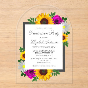 Invitations En Acrylique Tournesol Rose Daisy Floral Diplômé