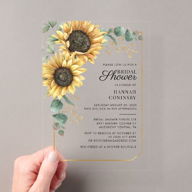 Invitations En Acrylique Tournesol vert Fête des mariées florale (In situ (ordinateur de poche))