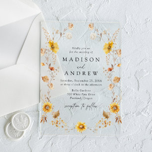 Invitations En Acrylique Tournesols d'automne rustique et Mariage Fleur sau
