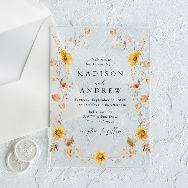 Invitations En Acrylique Tournesols d'automne rustique et Mariage Fleur sau (Créateur téléchargé)