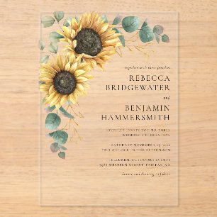Invitations En Acrylique Tournesols et Eucalyptus Mariage rustique