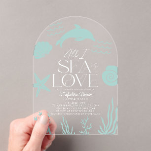 Invitations En Acrylique Tout ce que je vois est Amour Turquoise Dauphin En