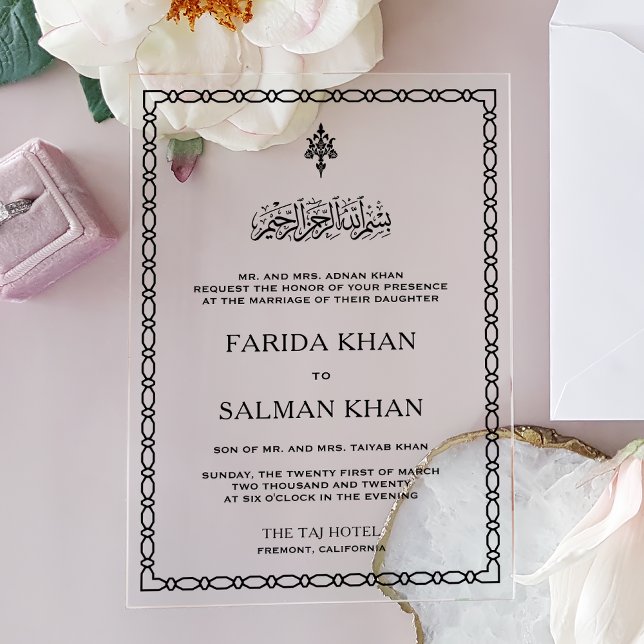 Invitations En Acrylique Traditional Black Border Islamic Wedding (Créateur téléchargé)
