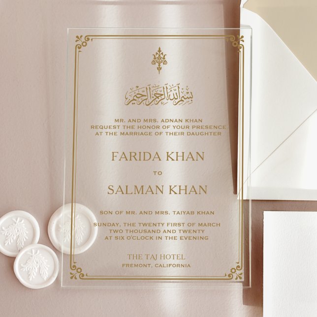 Invitations En Acrylique Traditional Gold Border Islamic Muslim Wedding (Créateur téléchargé)