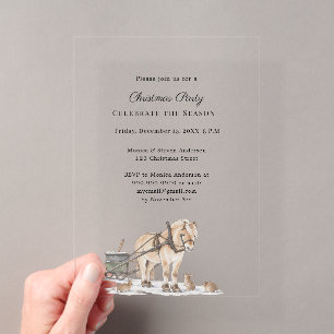 Invitations En Acrylique Traîneau à cheval rustique fête de luxe de Noël
