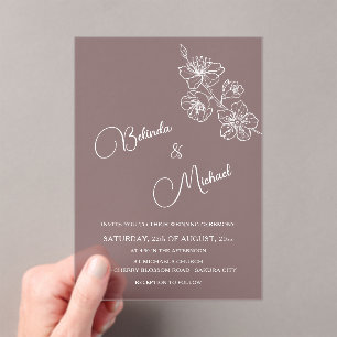 Invitations En Acrylique Transparent Bordeaux Blanc Floral   Mariage