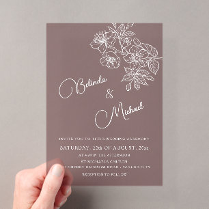 Invitations En Acrylique Transparent Bordeaux Blanc Floral   Mariage