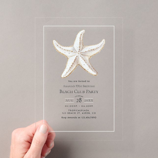 Invitations En Acrylique Transparent Coastal Chic Beach Club Birthday Party (In situ (ordinateur de poche))