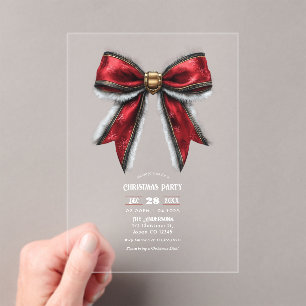 Invitations En Acrylique Transparent Élégant Nœud Rouge Fête de Noël