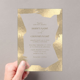 Invitations En Acrylique Transparent Faux Gold Foil Bordure Clair Mariage