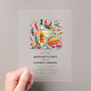 Invitations En Acrylique Transparent Fiesta Mexicaine Enterrement de Vie de
