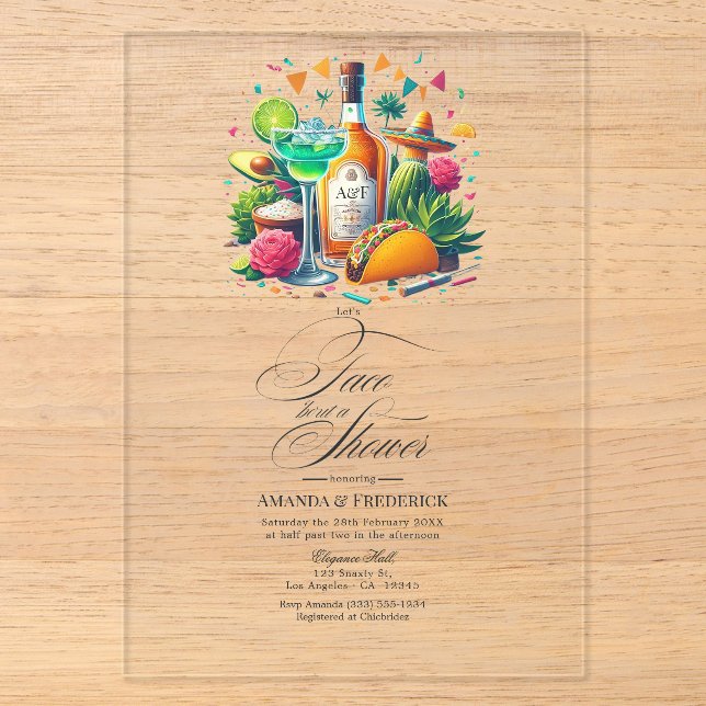 Invitations En Acrylique Transparent mexicaine Fiesta Taco 'Bout a Shoot (Recto)