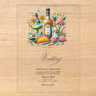 Invitations En Acrylique Transparent mexicaine Fiesta Tequila & Tacos Maria