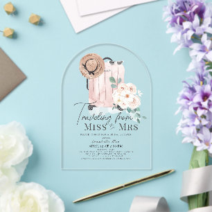 Invitations En Acrylique Travel Miss à Mme Pink Fête des mariées de valise