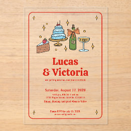 Invitations En Acrylique Trendy Hand Drawn Bold Red Whimsical Wedding