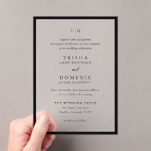 Invitations En Acrylique Trisha noir et blanc Mariage moderne