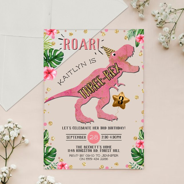 Invitations En Acrylique Trois Rex Dinosaur 3e anniversaire (Créateur téléchargé)
