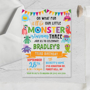 Invitations En Acrylique Troisième anniversaire de Little Monster