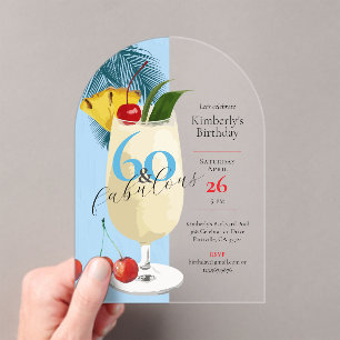 Invitations En Acrylique Tropical Blue Pina Colada 60e fête d'anniversaire