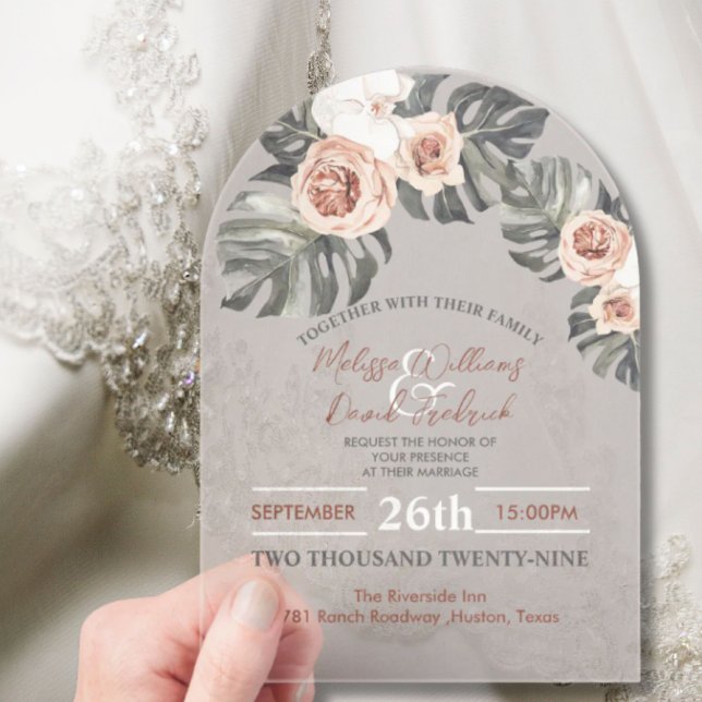 Invitations En Acrylique Tropical Palm Leaf Botanical Boho Chic Mariage (Tropical Palm Leaf Botanical Boho Chic Wedding Acrylic Invitations)