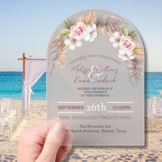 Invitations En Acrylique Tropical Palm Leaf Botanical Boho Chic Mariage (Tropical Palm Leaf Botanical Boho Chic Wedding Acrylic Invitations)