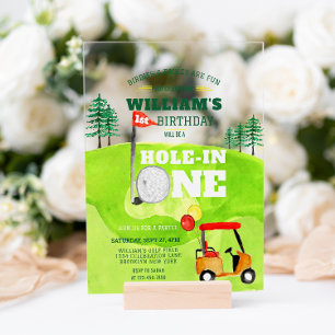 Invitations En Acrylique Trou en un Golf Par tee 1er Anniversaire Invitatio