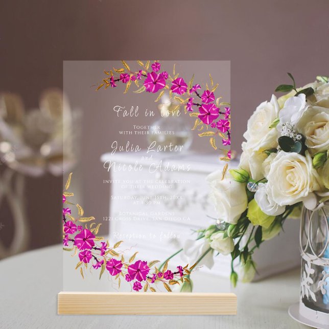 Invitations En Acrylique Trumpet sauvage violet Vin Fleur Jardin Mariage (Créateur téléchargé)