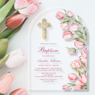 Invitations En Acrylique Tulipes Aquarelle Arche Baptême