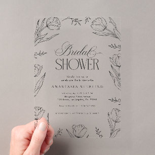 Invitations En Acrylique Tulipes Dessinées à la Main Mariage Floral Vintage