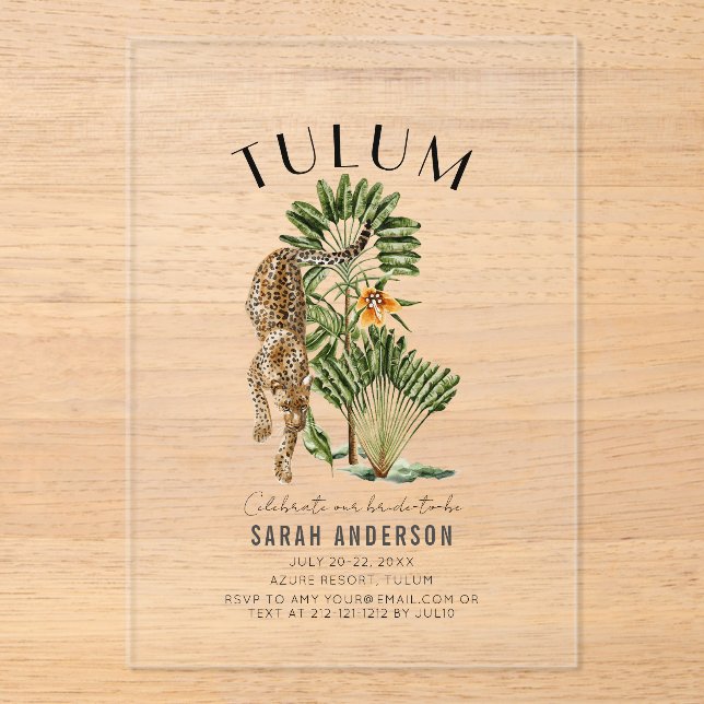 Invitations En Acrylique Tulum Leopard Bachelorette Week-end (Recto)