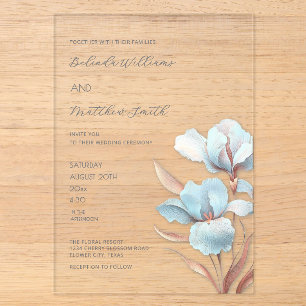 Invitations En Acrylique Turquoise Rose Gold Fleurs 3D Blanches