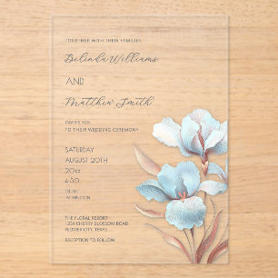 Invitations En Acrylique Turquoise Rose Gold Fleurs 3D Blanches