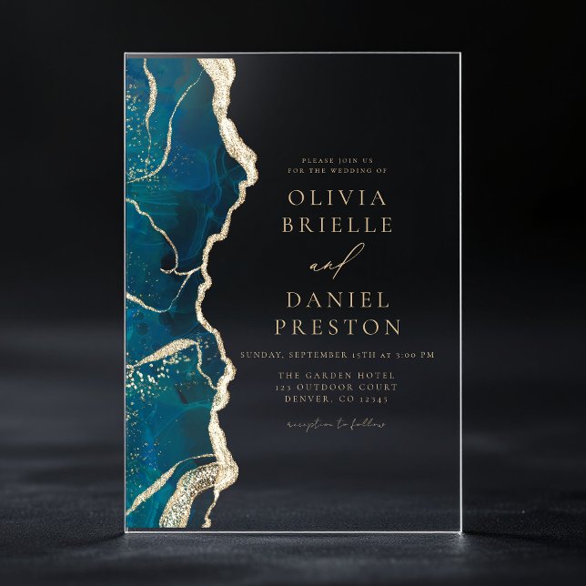 Invitations En Acrylique Turquoise Turquoise Blue Gold Agate Mariage élégan (Créateur téléchargé)