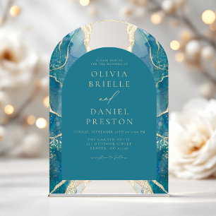 Invitations En Acrylique Turquoise Turquoise Bue Gold Agate Mariage élégant