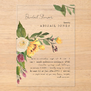 Invitations En Acrylique Tuscan Sunflower Floral Fête de Mariage