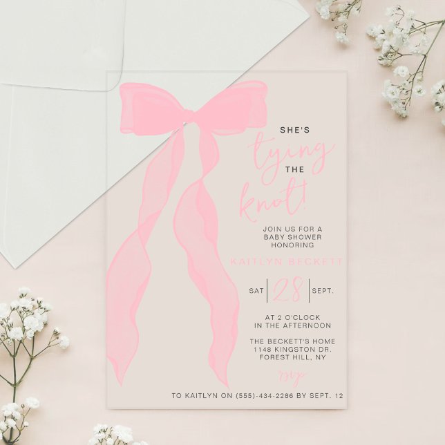 Invitations En Acrylique Tying The Knot Elegant Pink Bow Bridal Shower (Créateur téléchargé)