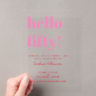 Invitations En Acrylique Typographie audacieuse Rouge rose moderne 50e anni