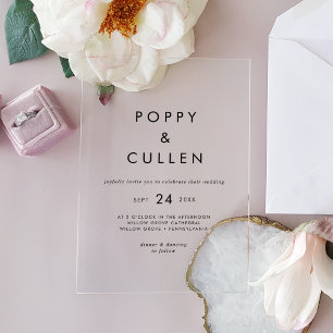 Invitations En Acrylique Typographie Chic Rustique Moderne Boho Simple Mari