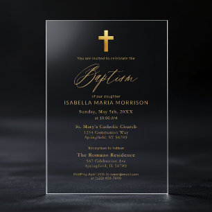 Invitations En Acrylique Typographie de script Gold Cross Chic Élégant Bapt