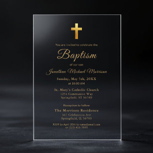 Invitations En Acrylique Typographie de script Gold Cross Chic Élégant Bapt