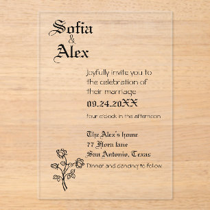 Invitations En Acrylique Typographie gothique mariage noir