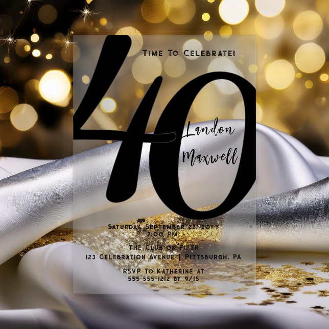 Invitations En Acrylique Typographie minimaliste 40 40e fête d'anniversaire (Elegant Minimalist Typography "40" 40th Birthday Party Black and Clear Acrylic Invitation)