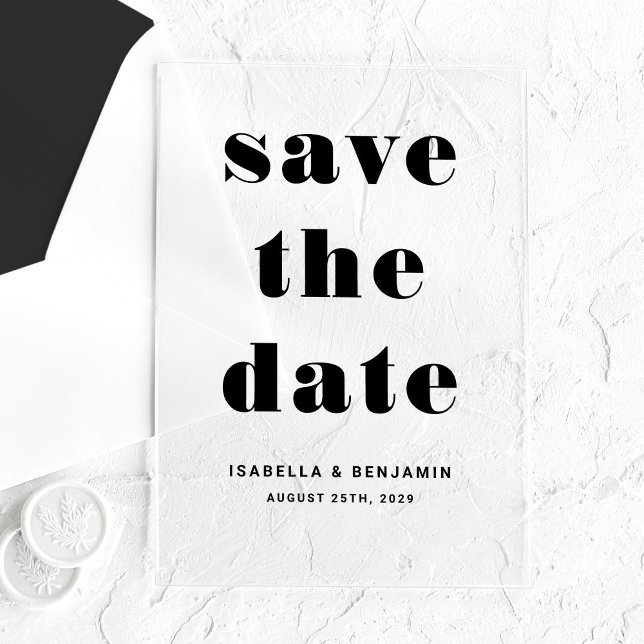 Invitations En Acrylique Typographie Moderne Enregistrer La Date (Modern Typography Save The Date Acrylic Invitations)