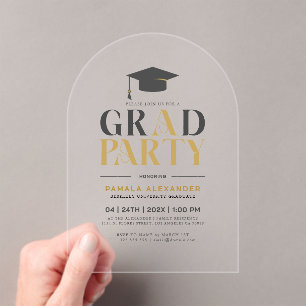 Invitations En Acrylique Typographie Rétro Or Gris Fête de Diplômé