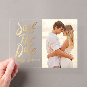 Invitations En Acrylique Typorgraphie de Faux Gold Foil et photo Pois